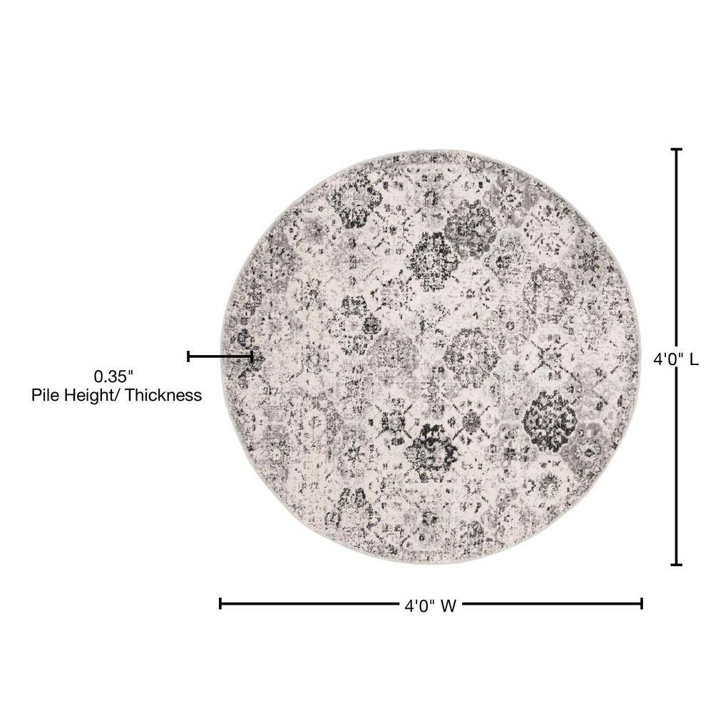 Metro-Mod Chic Gray Round Synthetic Area Rug, 47" Diameter