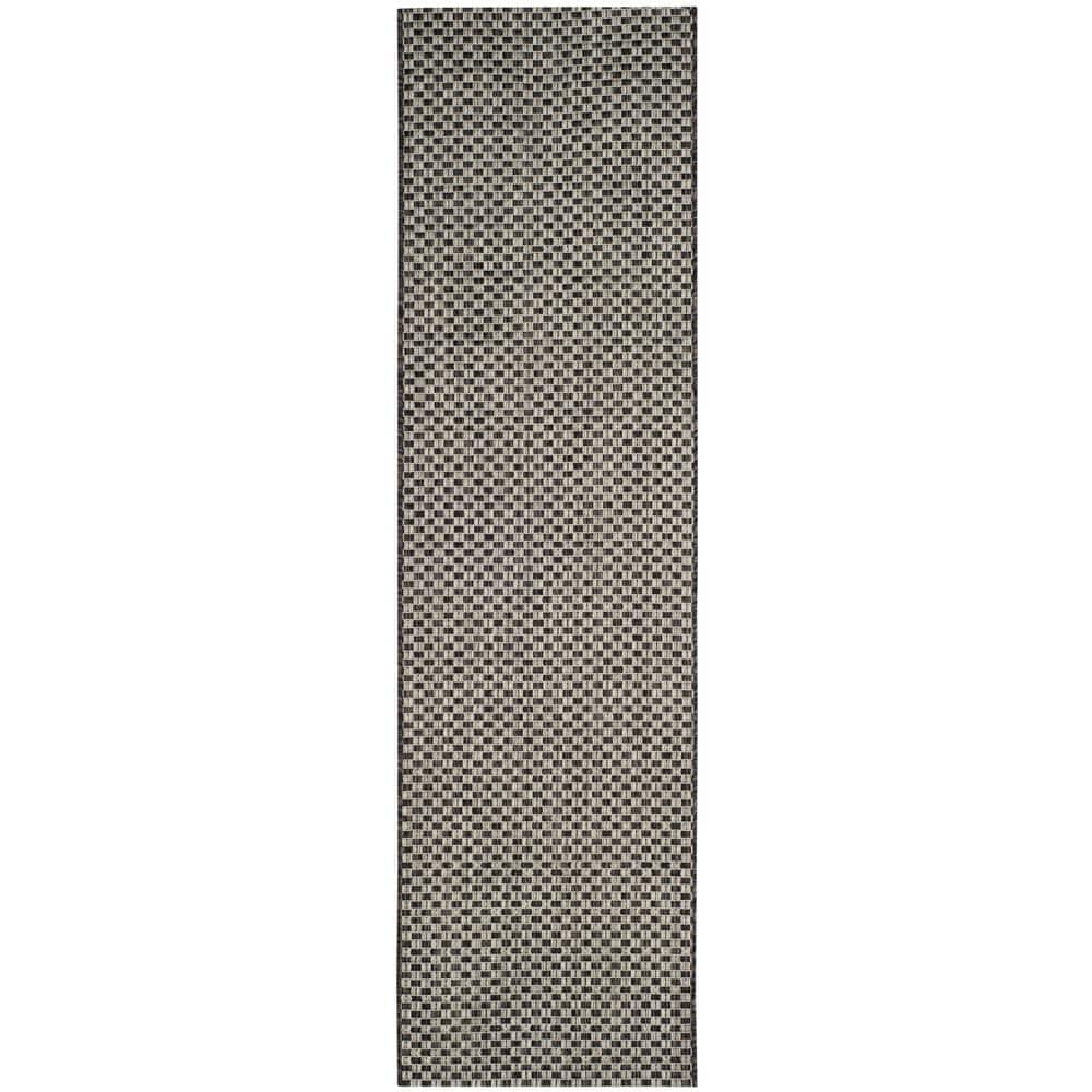 Sleek Black and Light Grey Synthetic Reversible Flatweave Rug 27in x 14in
