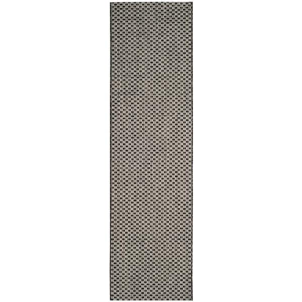 Courtyard Black/Light Gray 2 ft. x 14 ft. Solid Indoor/Outdoor Patio  Runner Rug