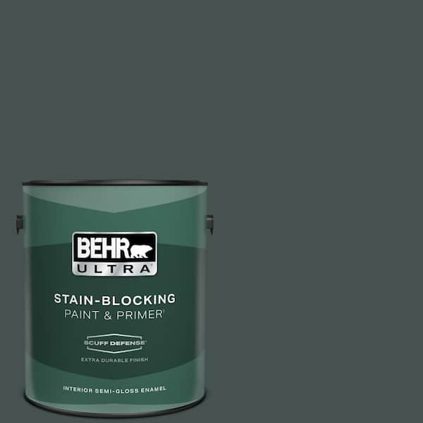 BEHR ULTRA 1 gal. #MQ6-44 Black Evergreen Extra Durable Semi-Gloss Enamel Interior Paint & Primer