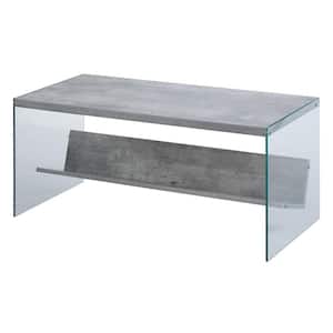 SoHo 40 in. L Faux Birch and Glass 17 in. H Rectangle Particle Board Coffee Table with Shelf
