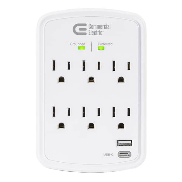 Commercial Electric 6-Outlet Surge Protector Wall Mounted in White