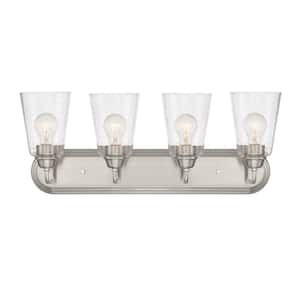 Zane 26 in. 4-Light Brushed Nickel Industrial Vanity with Clear Seedy Glass Shades