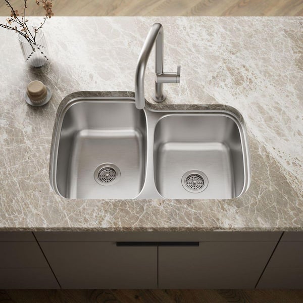 Verse Drop-In Stainless Steel 33 in. 1-Hole Double Bowl Kitchen Sink