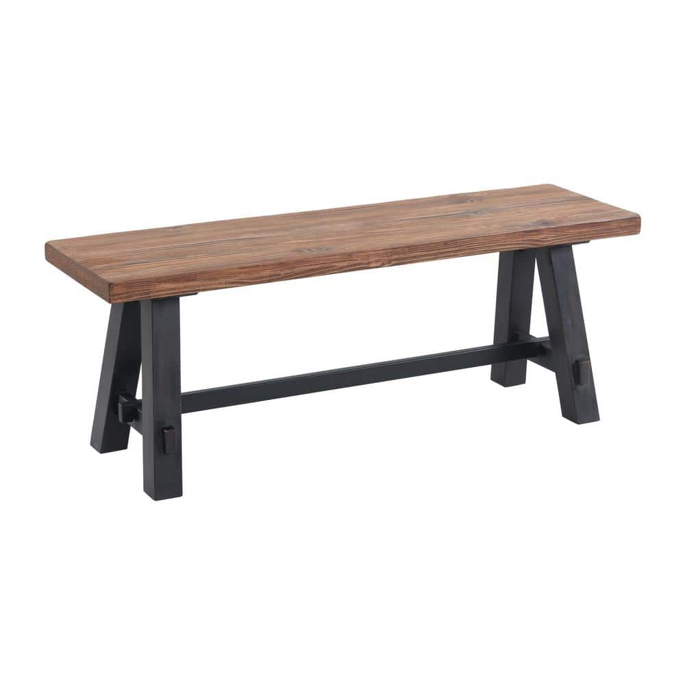 Adam 52" Black and Natural Solid Wood Storage Bench