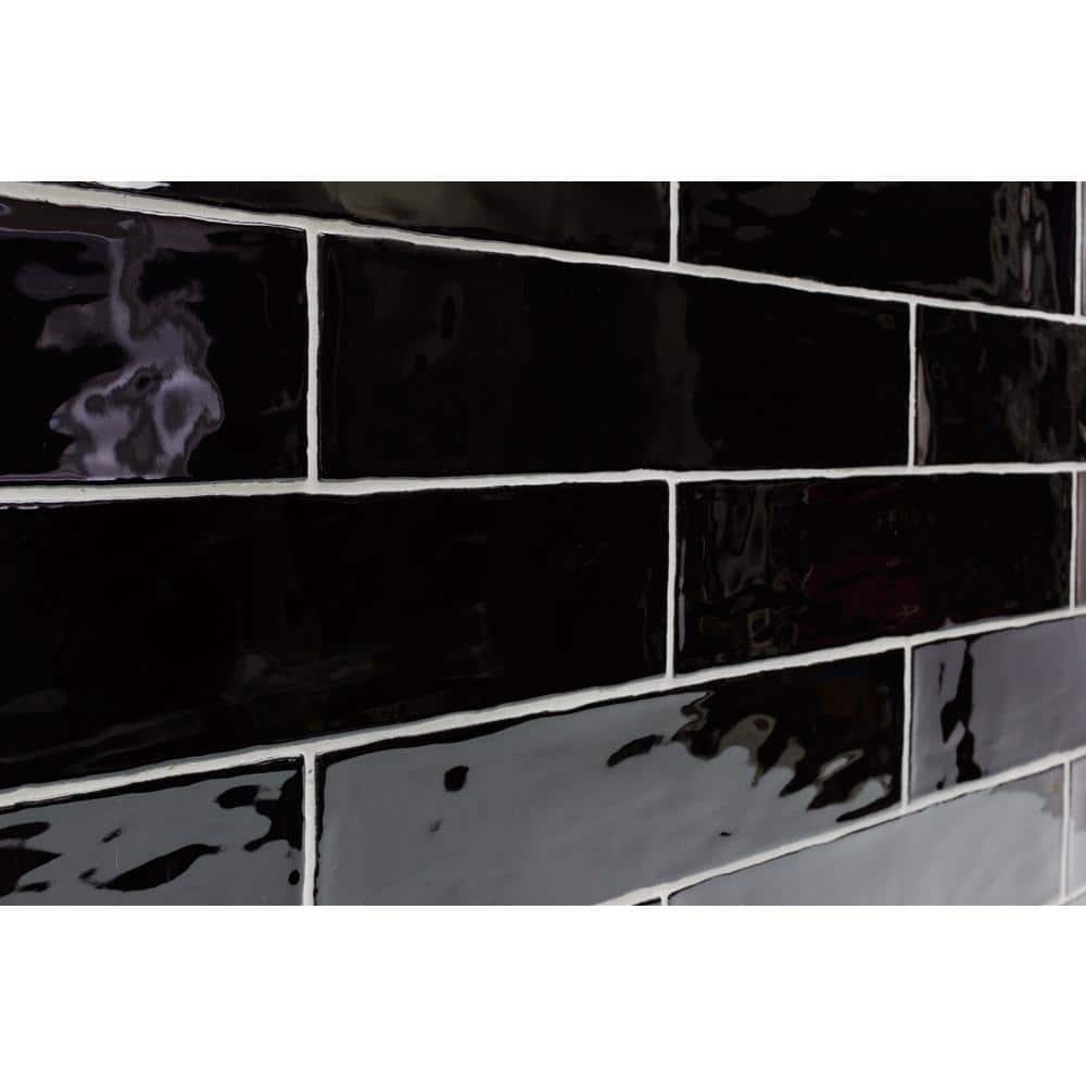 Messi Black Polished Ceramic Subway Wall Tile 3x12