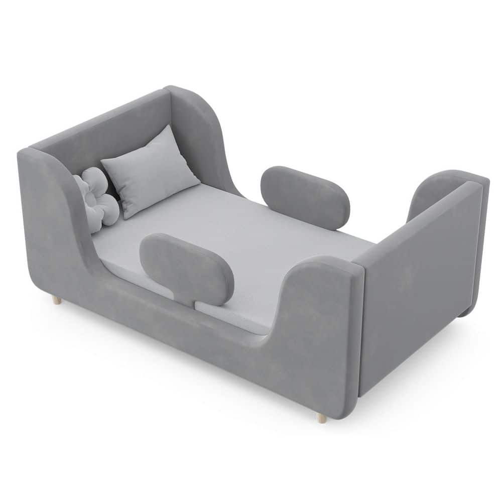 Toddler Floor Bed with Removable Safety Rails Kids Bed Standard Crib Size Toddler Upholstered Bed, Gray -  BOZTIY, I1502530