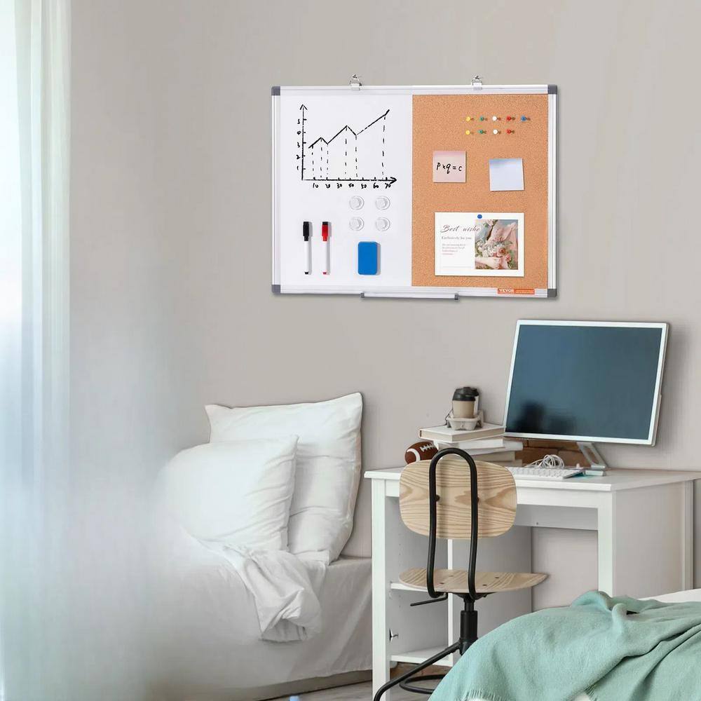 24" x 18" White Magnetic Dry Erase and Cork Board Combo with Aluminum Frame