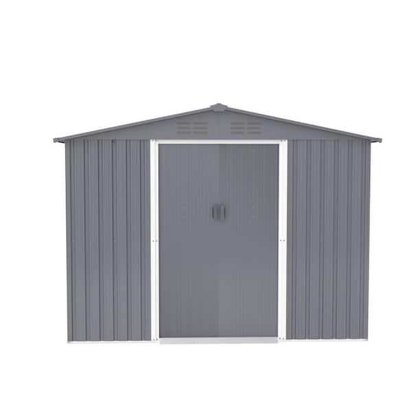 Zeus & Ruta 8 ft. x 6 ft. Dark Grey Outdoor Storage Metal Shed, Heavy Duty Storage House w/Sliding Doors with Air Vent (48 sq. ft.)