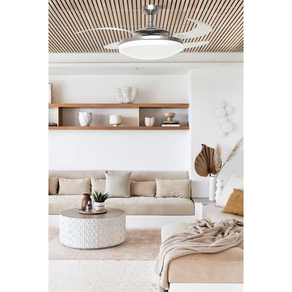 Evo2 Brushed Chrome Retractable 4-blade 48 in. Lighting with Remote Ceiling Fan