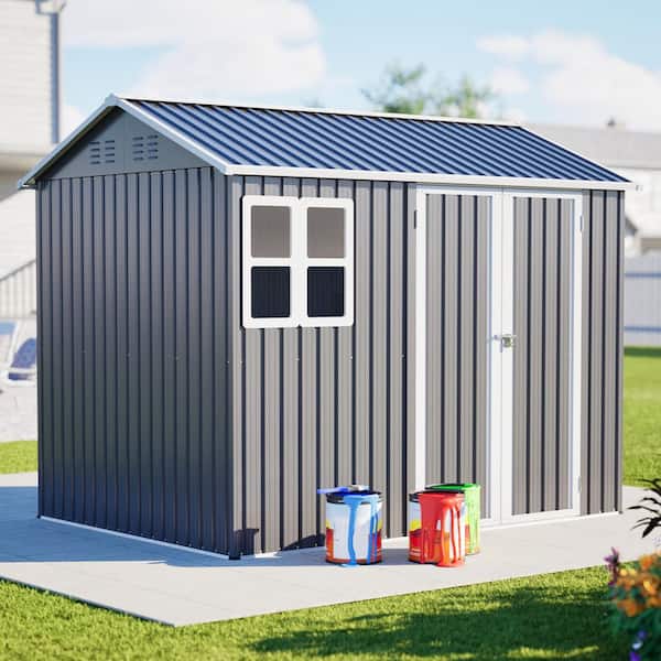 8 ft. x 6 ft. Outdoor Gray Metal Storage Shed with Window Tool Shed for Garden ( 43.74 sq. ft. )