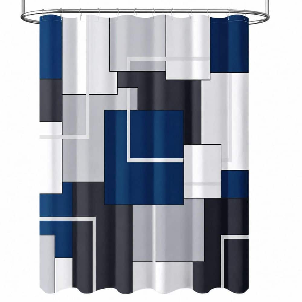 72 in. W x 72 in. L Polyester Shower Curtain in Navy Blue, Black, White, Gray Geometric Water Repellent Set price history on PriceWatchPro