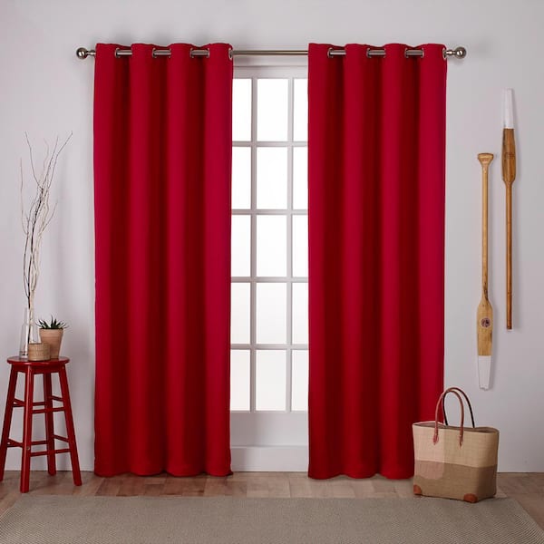 EXCLUSIVE HOME Sateen Chili Red Solid Woven Room Darkening Grommet Top Curtain, 52 in. W x 108 in. L (Set of 2)