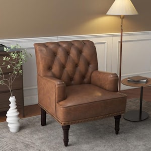 Brown Faux Leather Arm Chair with Nailhead Trim (Set of 1)