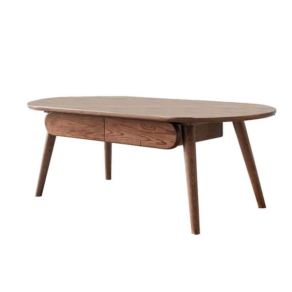 Unbranded Modern 47.24 in. Oak Small Oval Wood Coffee Table with 2-Drawers