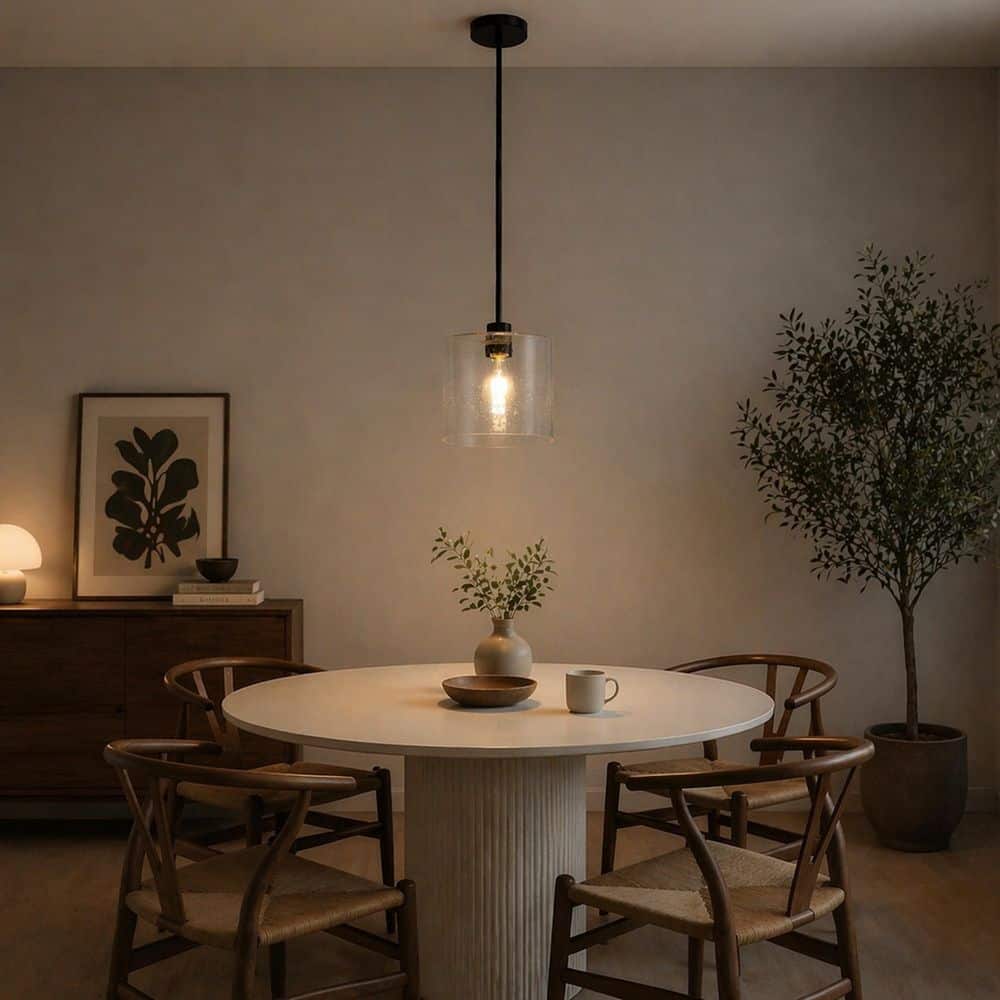 7.9 in. 1-Light Modern Matte Black Pendant Light with CylinderGlass Shade E26 for Kitchen Island Dining Room price history on PriceWatchPro