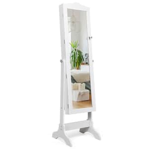 White with Stand Mirrored Lockable Jewelry Armoire Cabinet Storage Box 63.5 in. L x 14.5 in. W x 18.5 in.