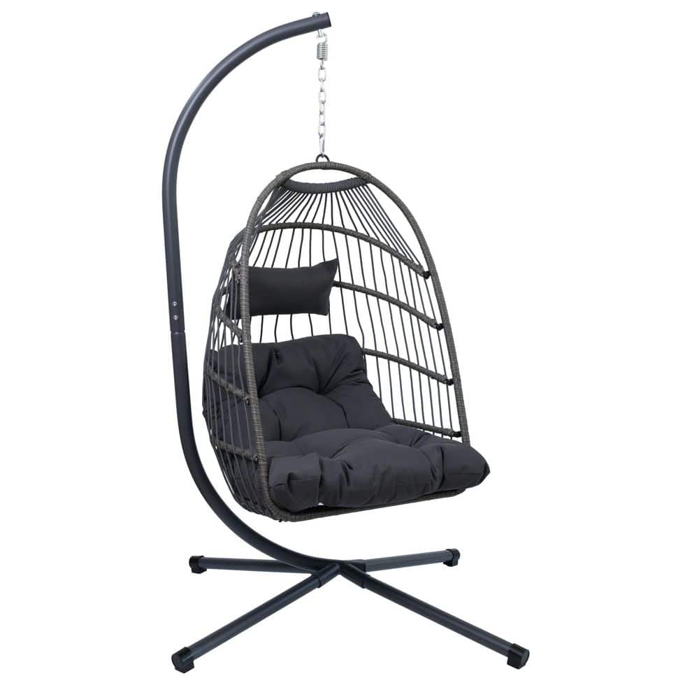 3.5 ft. Free Standing Hammock Chair with Gray Cushions
