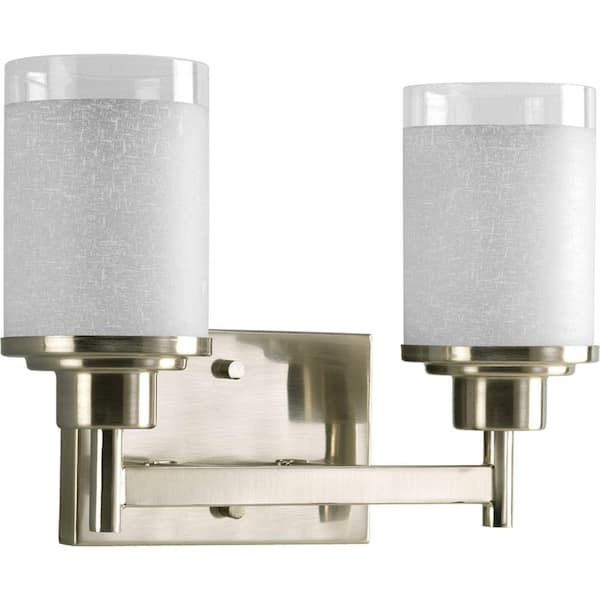 Progress Lighting Alexa Collection 2-Light Brushed Nickel Etched Linen With Clear Edge Glass Modern Bath Vanity Light
