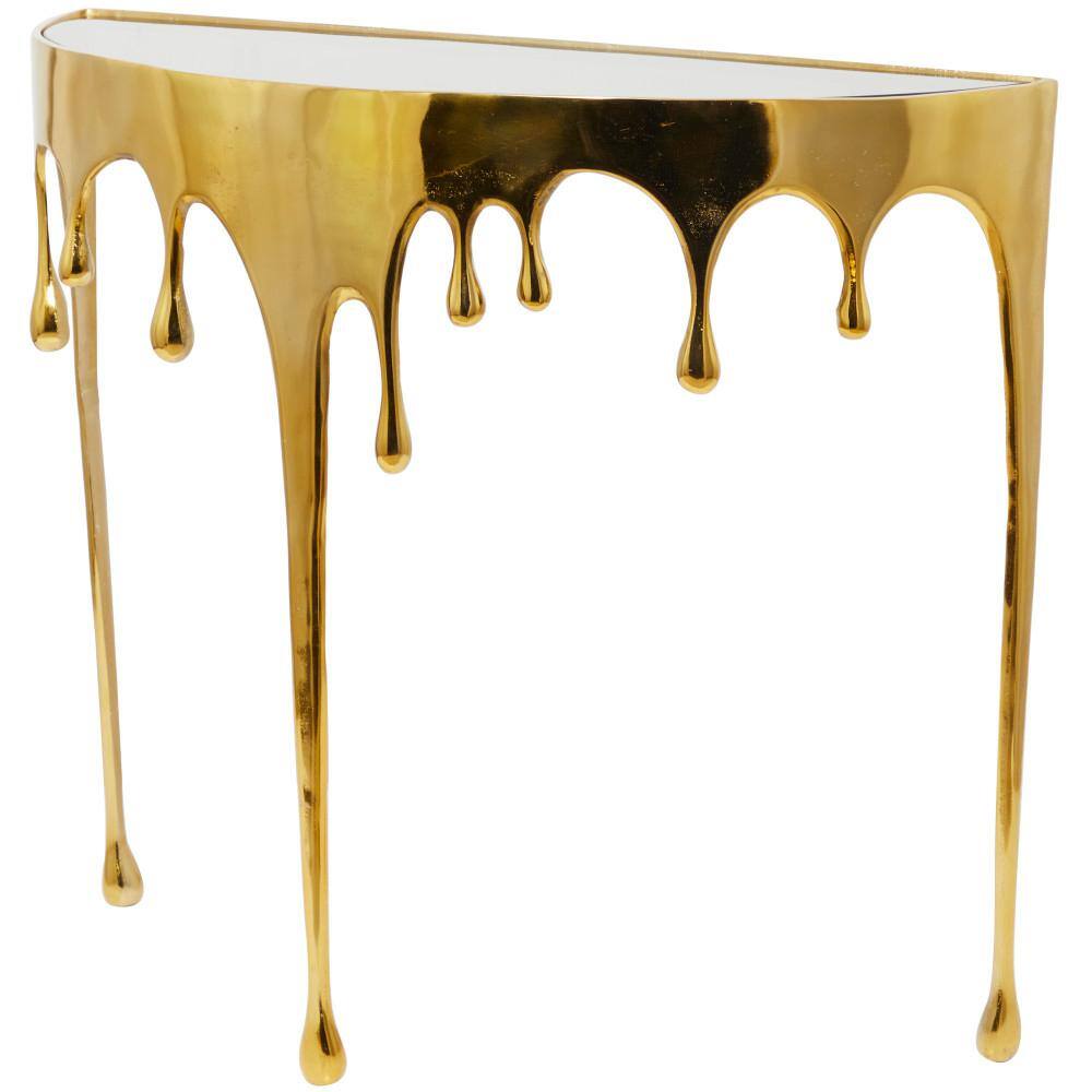 Litton Lane 37 in. x 32 in. Gold HalfMoon Glass Aluminum Drip Console