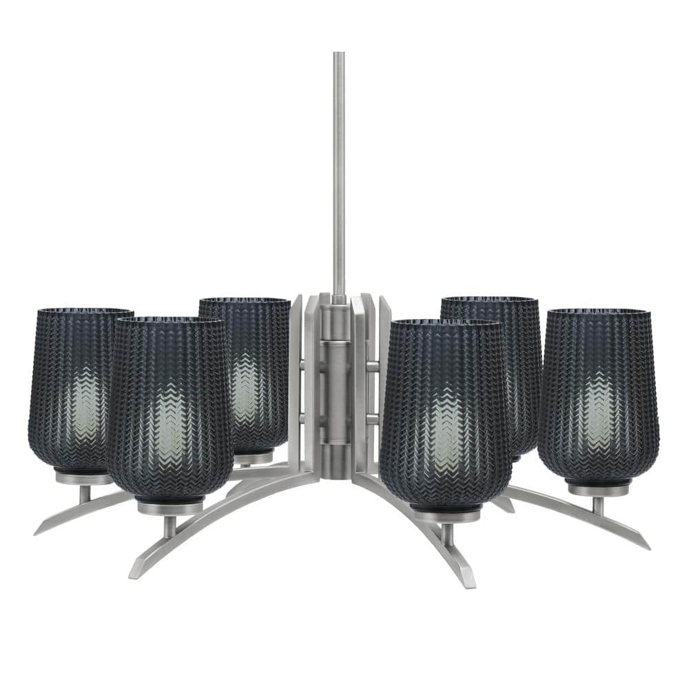 Siena 26.75 in. 6 Light Graphite Chandelier with Smoke Textured Glass Shade