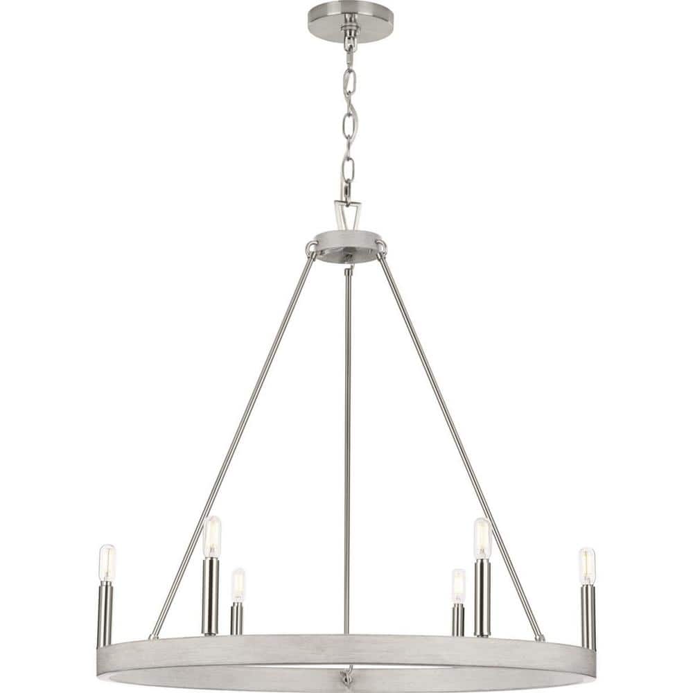 Galloway 6-Light Brushed Nickel and Oak Chandelier
