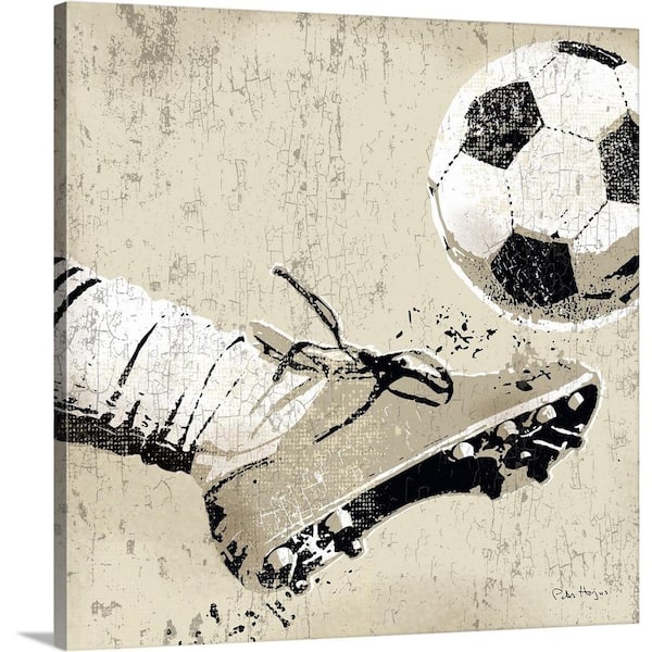 GreatBigCanvas 16 in. x 16 in. "Vintage Soccer Strike" by Peter Horjus Canvas Wall Art