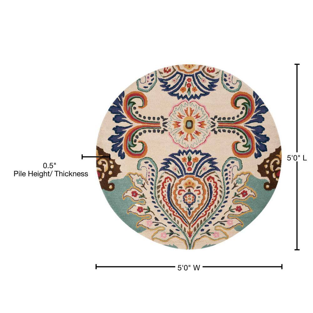 Bella Ivory and Blue Round Hand-Tufted Wool Area Rug