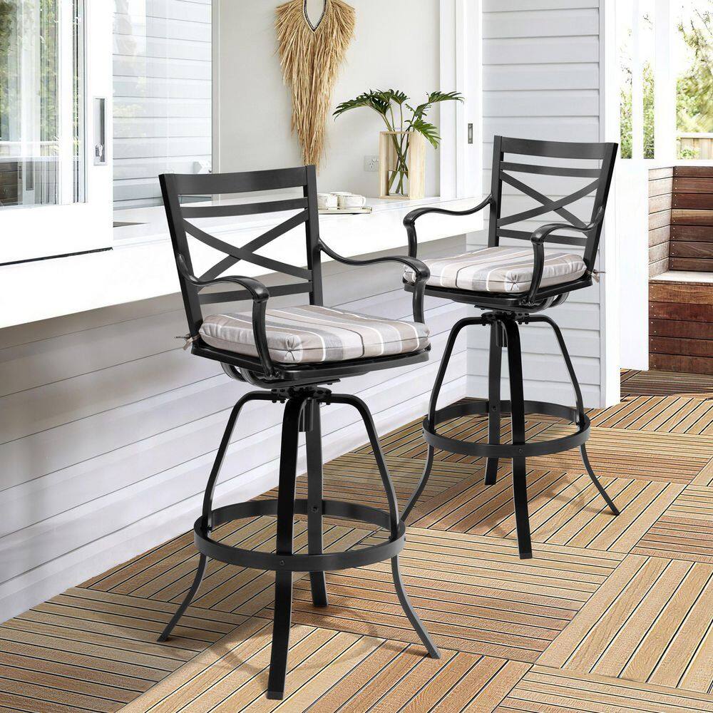 Swivel Cast Aluminum Outdoor Bar Stool with Sunbrella Milano Char Cushion (2-Pack) price history on PriceWatchPro