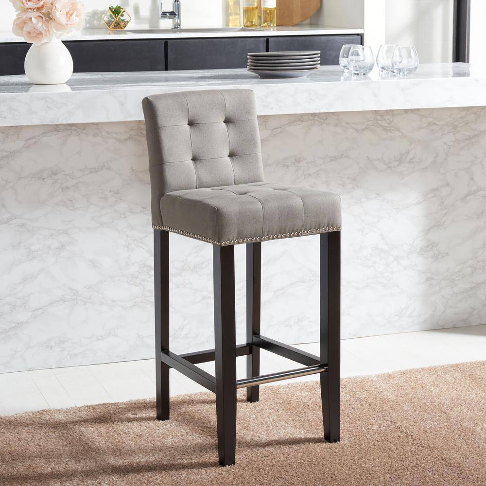 Seamist Gray Transitional Birchwood Bar Stool with Nailhead Trim