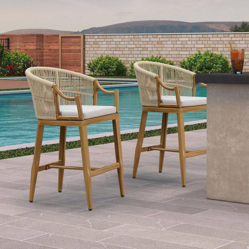 Modern Patio Wicker Metal Outdoor Bar Stool with Cushion, Backs & Ergonomic Armrest Balcony Garden Kitchen(4-Pack) price history on PriceWatchPro