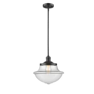 Oxford 1 Light Oil Rubbed Bronze Schoolhouse Pendant Light with Clear Glass Shade