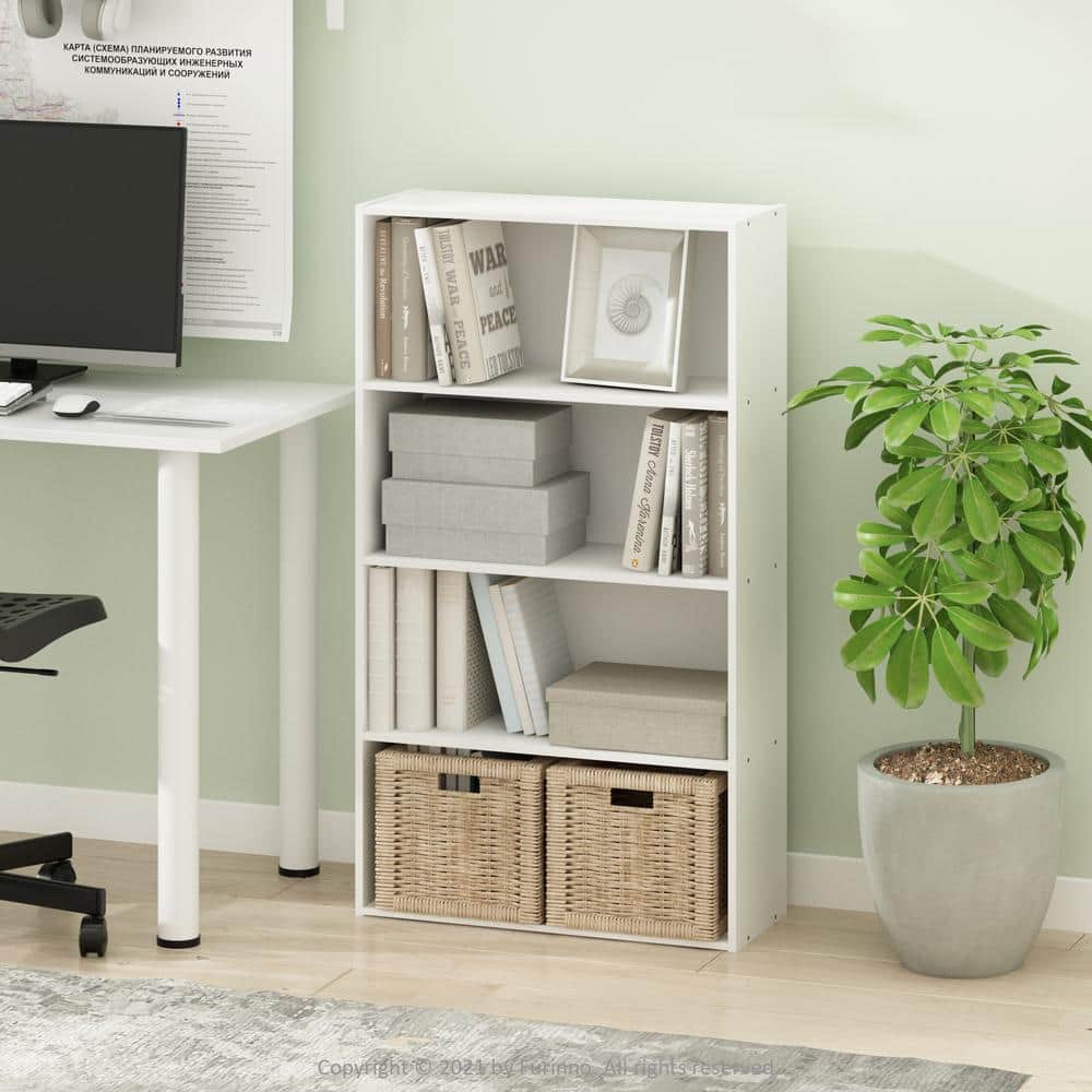 White 4-Tier Particleboard Open Shelf Bookcase