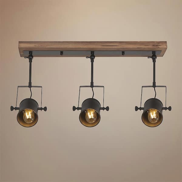 Parroco 3-Light 24.6 in. W Black Track Lighting Kit Wood Pendant Light w/Flexible Tracking Head for Wine Rack, Kitchen