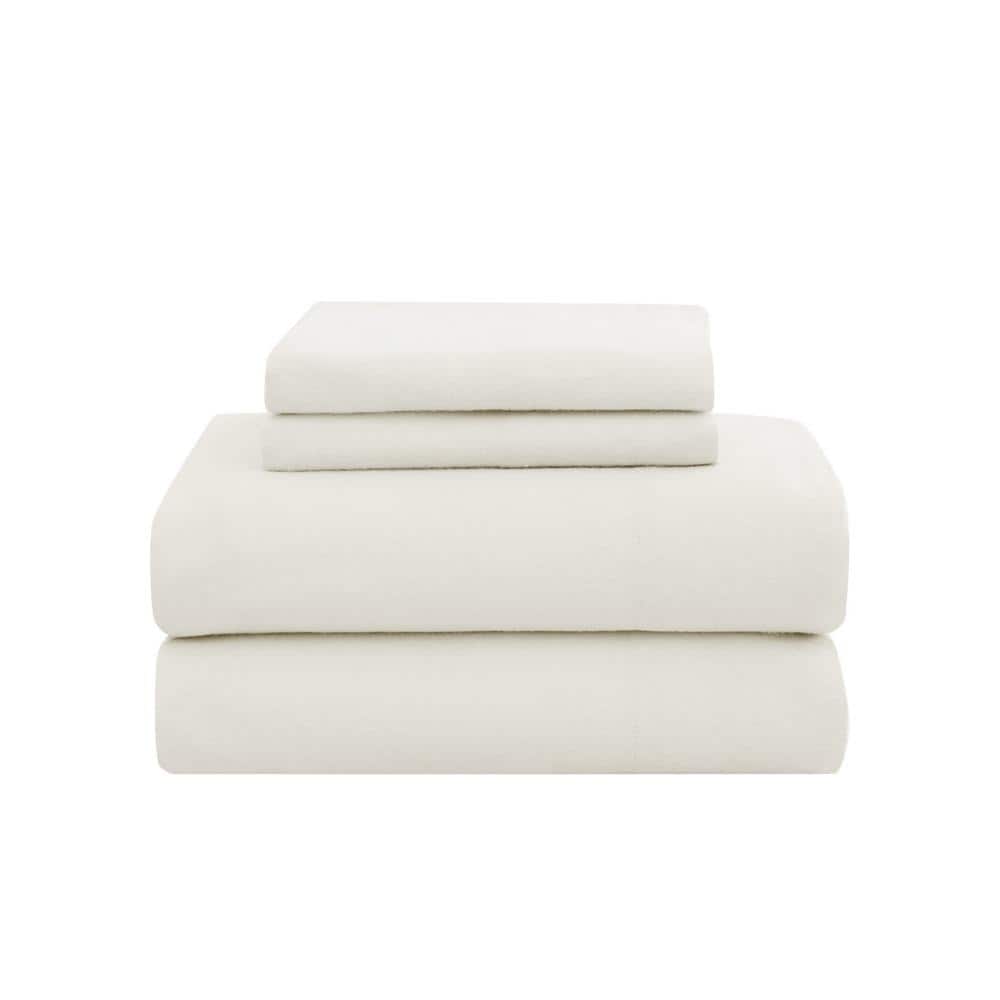 Ivory Twin Cotton Flannel Sheet Set with Pillowcase