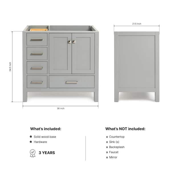 Cambridge 36 in. W x 21.5 in. D x 34.5 in. H Freestanding Bath Vanity Cabinet Only in Grey