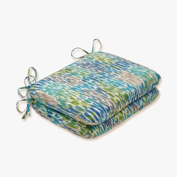 Pillow Perfect 18.5 x 15.5 Outdoor Dining Chair Cushion in Blue/Green/Grey (Set of 2)