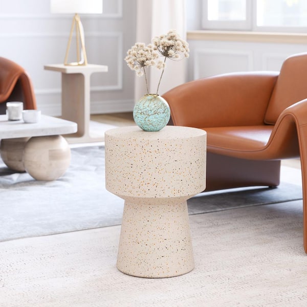 ZUO Masko 13.4 in. W Beige 18.1 in. H Round Metal End Table