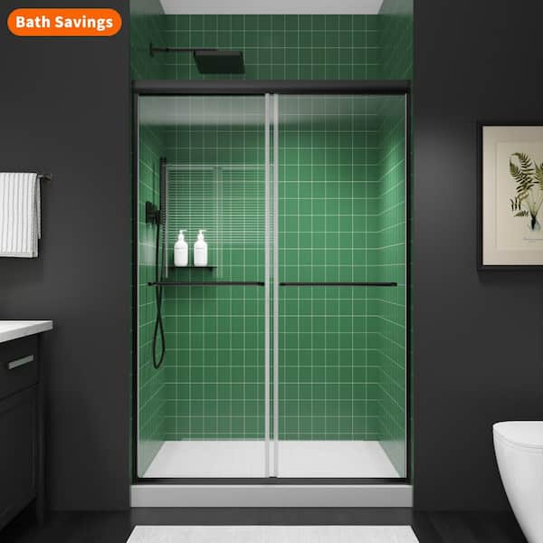 44-48 in. W x 70 in. H Framed Sliding Shower Door in Black with 1/4 in. (6 mm) Tempered Glass Shower Door