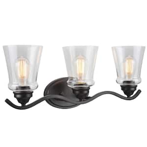 3-Light Oil Rubbed Bronze Vanity Light with Clear Glass Shade