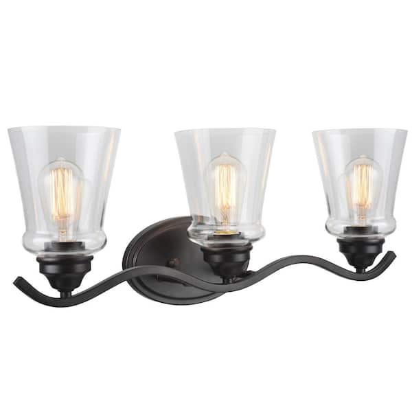 Aspen Creative Corporation 3-Light Oil Rubbed Bronze Vanity Light with Clear Glass Shade