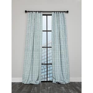 Blue Geometric Thermal Rod Pocket Blackout Curtain - 52 in. W x 96 in. L