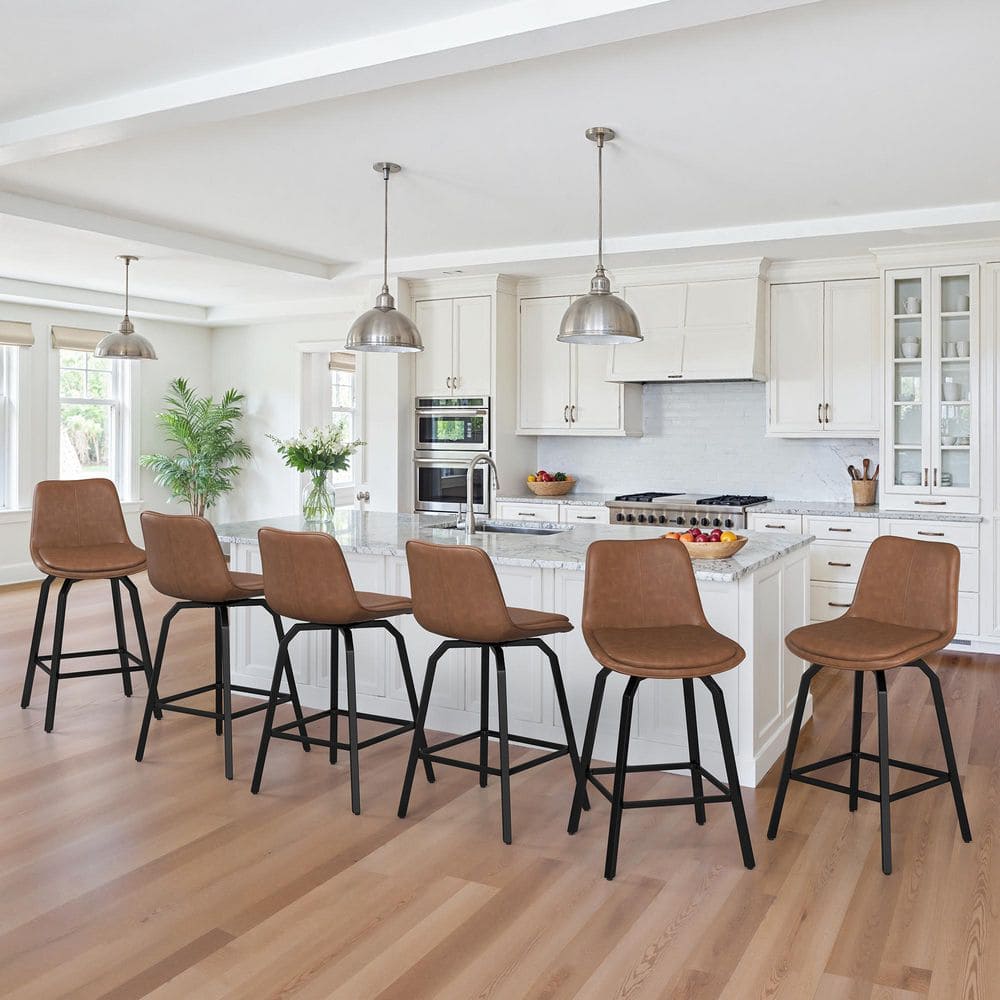 YANNIS Brown Faux Leather Swivel Bar Stool Metal Frame Double-cushioned Counter Height Stool (Set Of 6) price history on PriceWatchPro