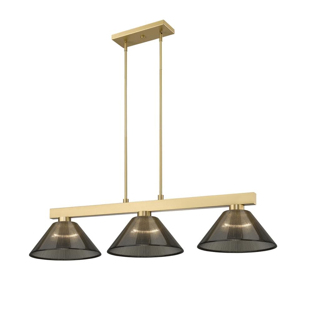Cobalt 3-Light Modern Gold Billiard Light with Smoke Plastic Shades