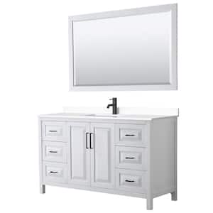 Daria 60 in. W x 22 in. D x 35.75 in. H Single Bath Vanity in White with White Cultured Marble Top and 58 in. Mirror