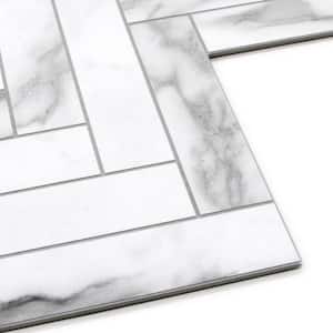 White Carrara color Herringbone 6 x 6 x 0.3 in. Peel and Stick Backsplash Tile Stone Composite Wall Tile