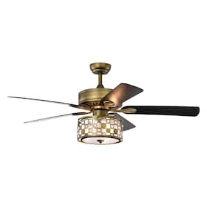 52 in. Indoor Antique Brass Modern Ceiling Fan with Remote Control, 5 Reversible Blades and AC Motor, no Bulb