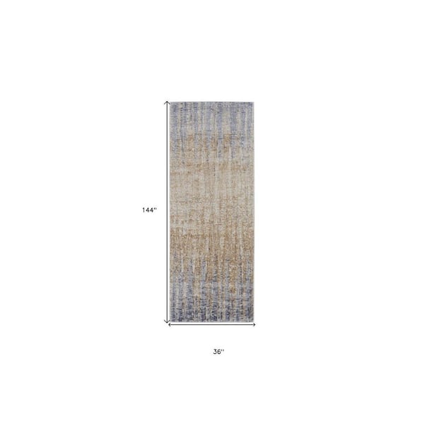 3 ft. X 12 ft. Tan and Brown and Blue Abstract Area Rug