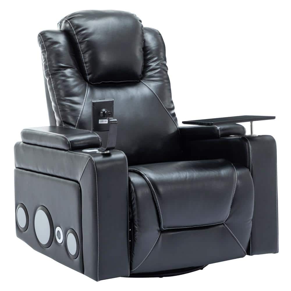 Nestfair Black 270Degree Swivel PU Leather Power Recliner with USB