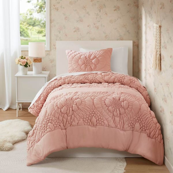 Amelie 2-Piece Pink Polyester Twin Comforter Set